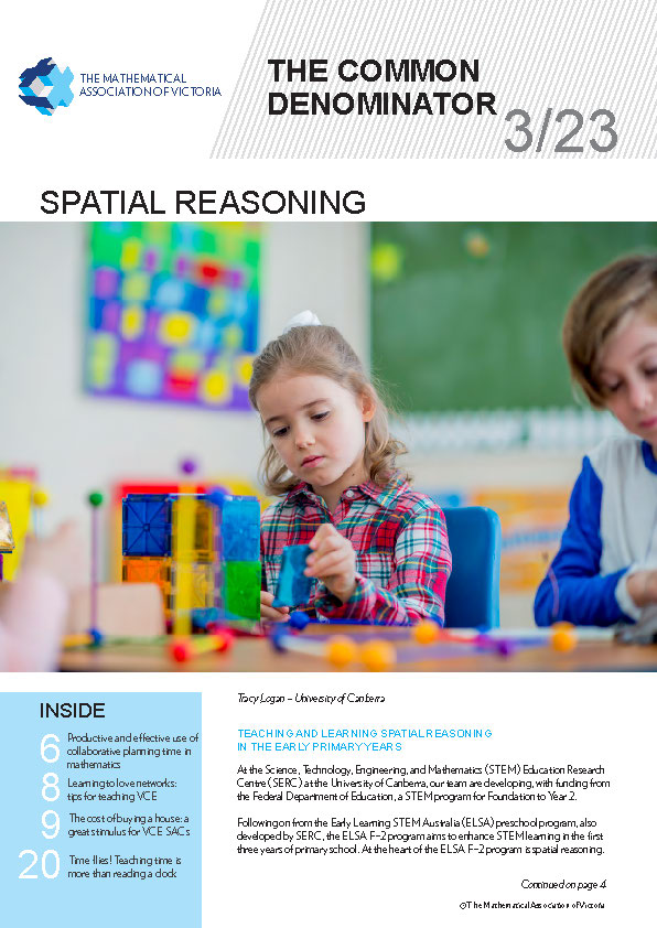 Download the April 2022 issue of The Common Denominator, a quarterly magazine for mathematics educators by the Mathematical Association of Victoria. It provides information and articles about the MAV and its activities, and maths education in general.